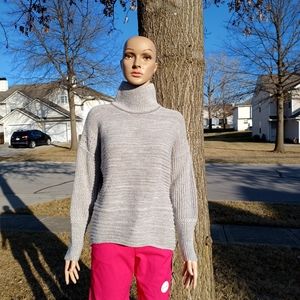 Turtle Neck Knit Sweater Shimmers Gray White XL